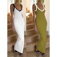 thumbnail image 2 of Suagox Women Cami Dress Patchwork V-Neck Sleeveless Backless Knit Long Dress Summer Bodycon Party  Dress, 2 of 10