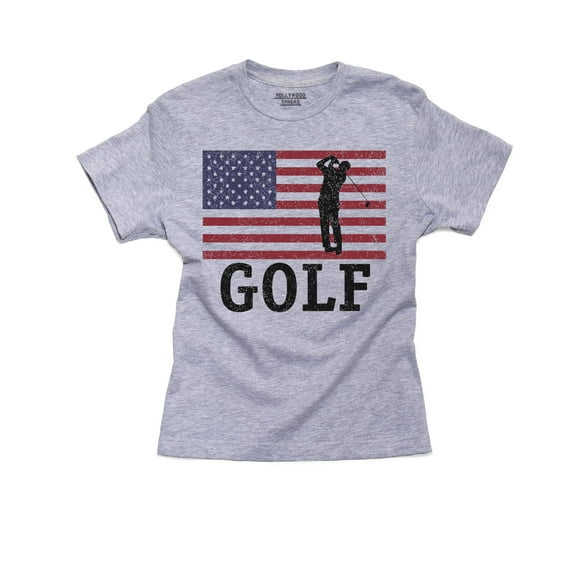 USA Olympic - Golf - Vintage Flag - Silhouette Boy's Cotton Youth Grey T-Shirt