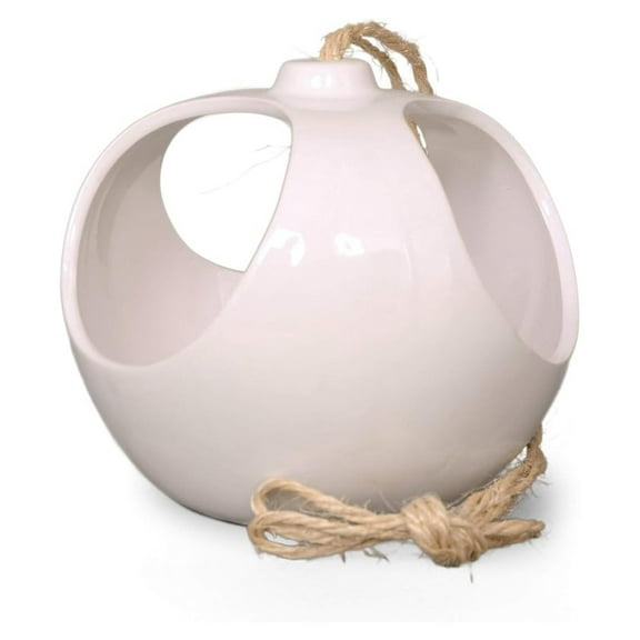 Ceramic Hanging Cache Pot - 7 Inch White Planter for Air Plants & Sedums - Round Decorative Hanging Basket for Tabletop, Home & Wedding Décor