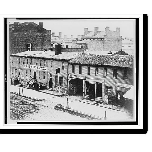 Historic Print, [Phoenix Hotel, G. Metzger's Livery, and Timothy Crowley, undertaker and coffin maker, Buffalo, New York], 16" x 20"