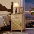 thumbnail image 4 of LEYAOYAO Small Rattan Nightstand Set of 2 with Type-C Charging, Drawer & Adjustable Shelf, Natural Oak for Bedroom, Small Space, 4 of 11