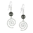 thumbnail image 2 of Beautiful Handmade Hammered Swirl Sterling Silver Beaded Earrings - Hematite Gemstone, 2 of 5