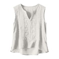 thumbnail image 4 of TRUBKH Women's linen top Beach vacation style tops Retro style cotton and linen top Cotton Linen Shirts for Wome Crew Neck Linen Shirts for women Short Sleeve Linen Shirts for women Z7-White M, 4 of 9