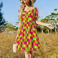thumbnail image 2 of Pixel Neon Colors Color Blocking Short Sleeved Dress dress party dresses woman Dress for pregnant women, 2 of 5