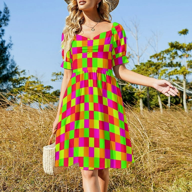 Pixel Neon Colors Color Blocking Short Sleeved Dress dress party dresses  woman Dress for pregnant women - Walmart.com