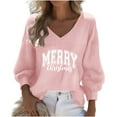 thumbnail image 1 of Jgppe Womens Xmas Shirts V Neck Printed Long Sleeve Pullover Knit Textured Loose Blouses, 1 of 3