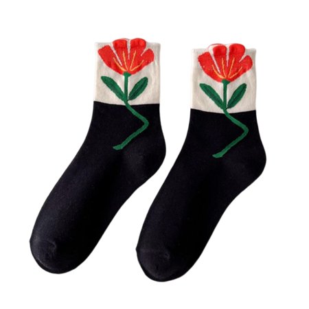 

✪ Women Fashion Colorful Flower Pattern Korean Japanese Cotton Middle Tube Socks