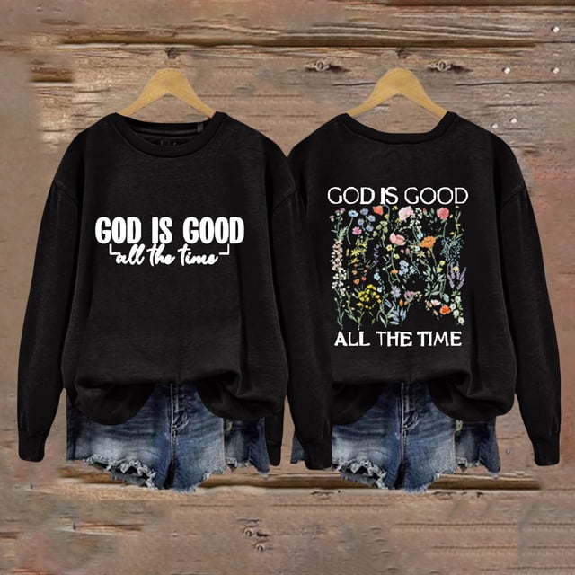 knqrhpse Chandails à Capuchon pour Femmes, Sweat à Capuche pour Femmes, Mode Féminine, Dieu Est Bon Sweat à Manches Longues Chemises Graphiques Décontractées Pull-Over Tops, Chandails en Molleton Col Rond, Chandails à Capuchon Graphiques, Chandail à Capuchon Chaud, Noir, TG