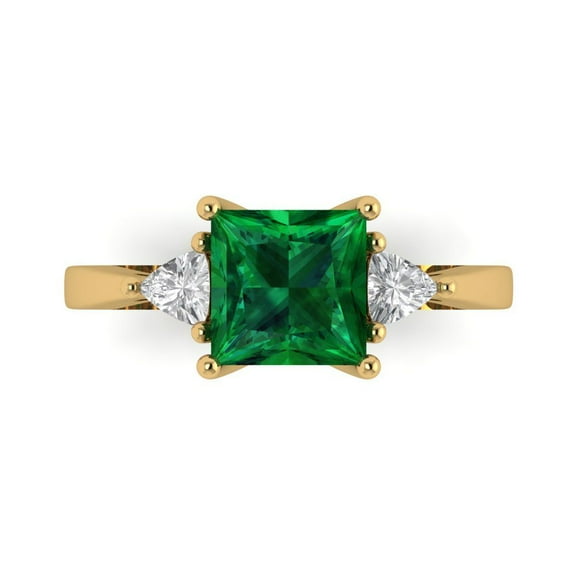 2.32 ctw 3 Stone Anniversary Ring for Women | Princess Cut Simulated Emerald | Hyperallergenic Solid 14K Yellow Gold