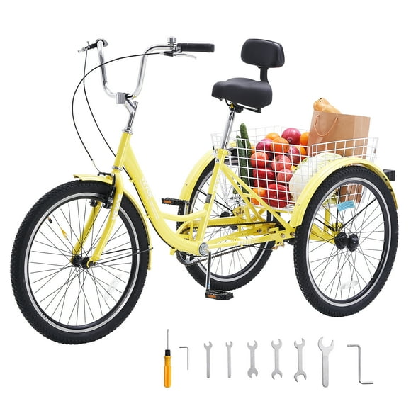 VEVOR Adult Tricycles Bike, 20 Inch Three-Wheeled Bicycles, 3 Wheel Bikes Trikes, Carbon Steel Cruiser Bike with Basket