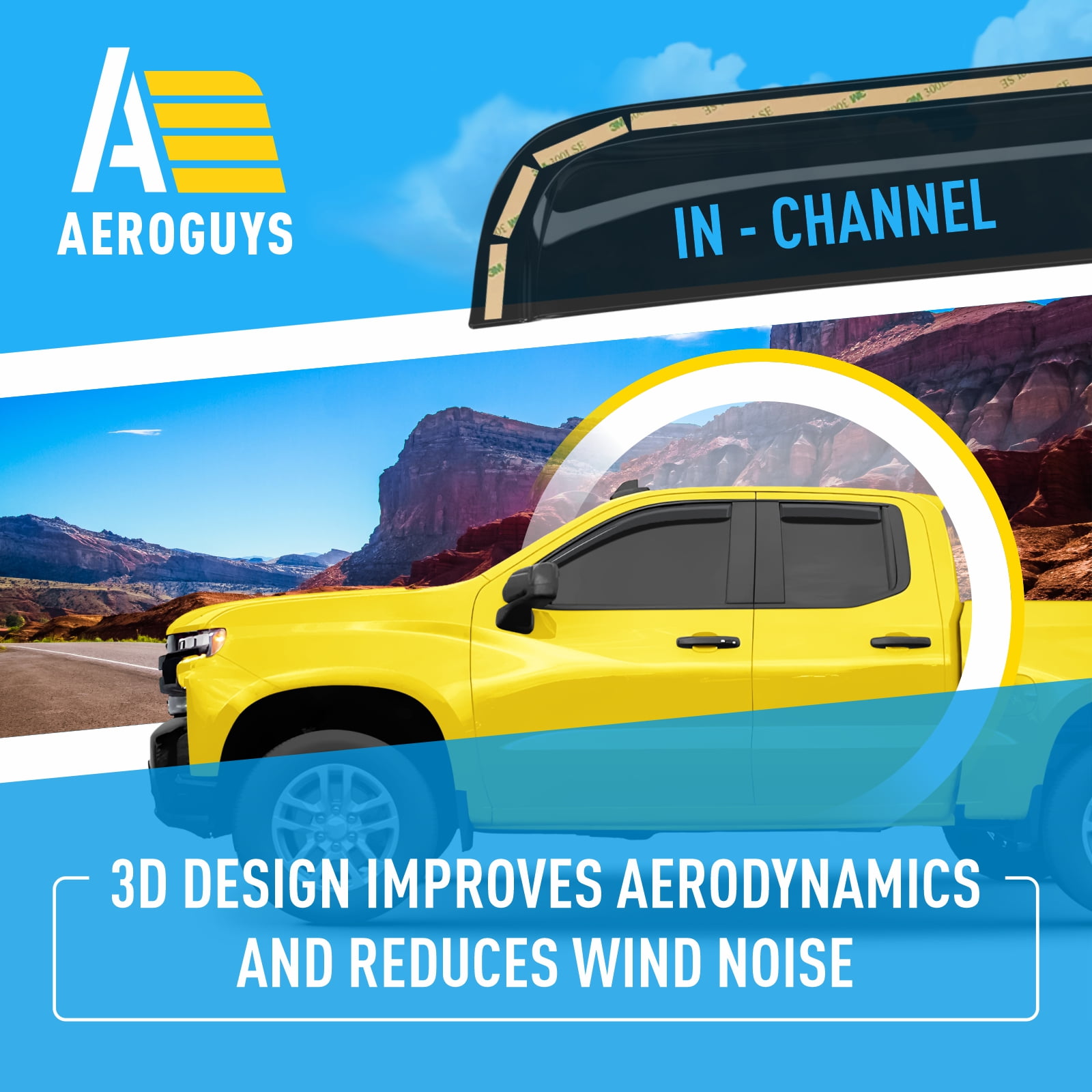 AEROGUYS Extra Durable Window Deflectors in-Channel Window Visors Rain Guards Fit for Chevrolet (Chevy) Silverado 1500 2019-2026 Double Cab, Sun Visors, Exterior Truck Accessorie - 4 pcs. AG0023