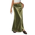 thumbnail image 2 of qolati Velvet Maxi Skirts for Women Solid Lace Up Elastic Waist Pencil Skirt Loose Fashion Comfy A-Line Party Cocktail Long Skirts Green L, 2 of 6