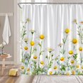 thumbnail image 2 of Daisy Floral Shower Curtain Rustic Flower Farmhouse Plant Country Nature Botanical Fresh Watercolor Bathroom Decor Fabric Polyester Curtain with Hooks，White Yellow, 2 of 3