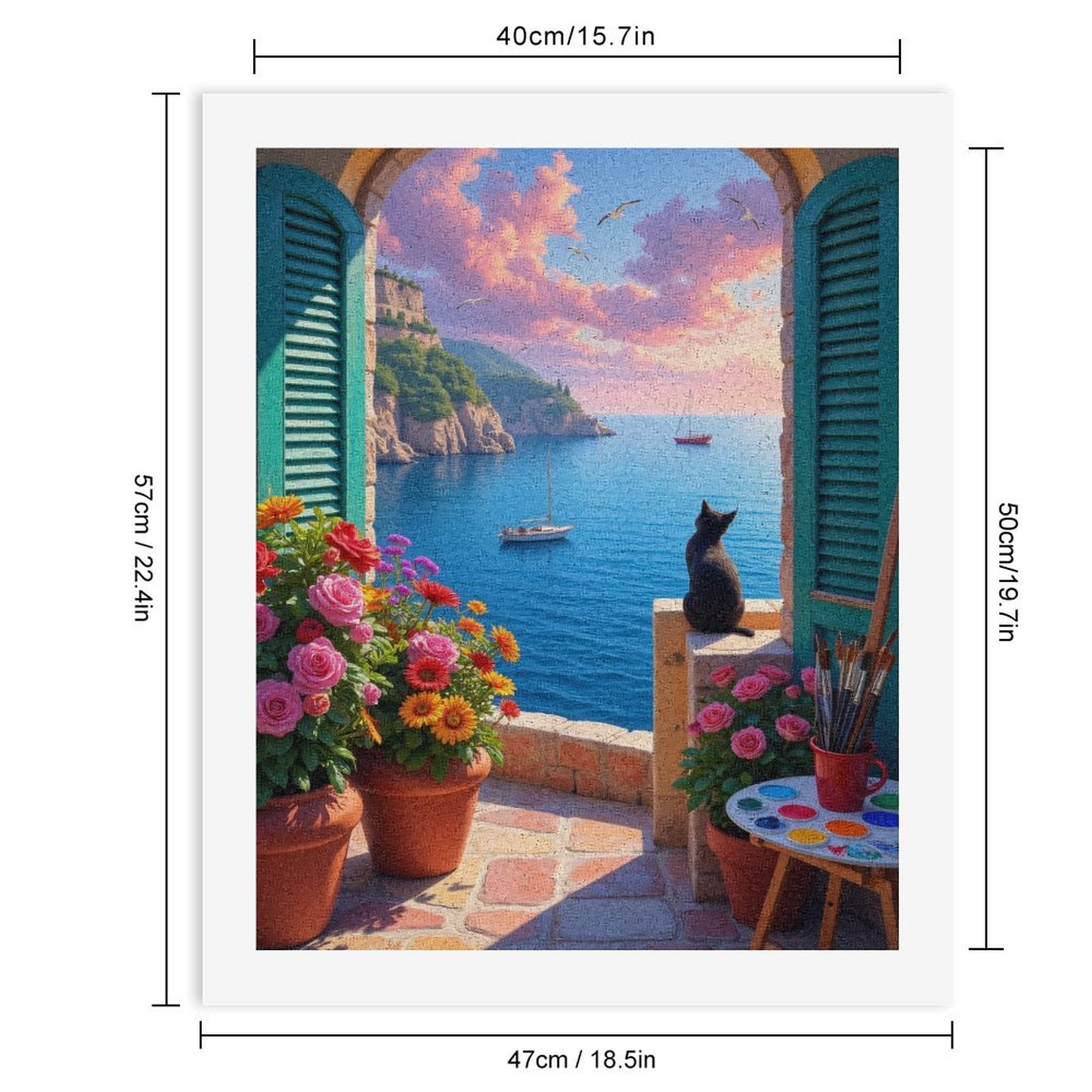 Paint by Numbers Kit for Adults, Cat Seaside View Painting Paradise Paint by Numbers, Easy Paint by Numbers Kit for Adults Beginner, DIY Adult Paint by Number Kits on Canvas, Home Decor