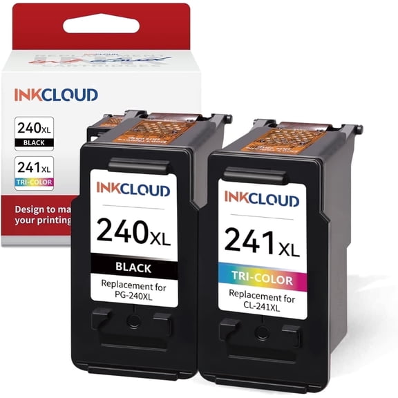 INKCLOUD 240XL Printer Cartridge for Canon PG-240XL CL-241XL Printers, Black/Tri-Color 2 Pack