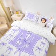 thumbnail image 3 of Manfei Coquette Purple Bowknot Duvet Cover Set For Girls,Purple 3D Letter M Monogrammed Bedding Full,Reversible,3-Piece(No Comforter), 3 of 6