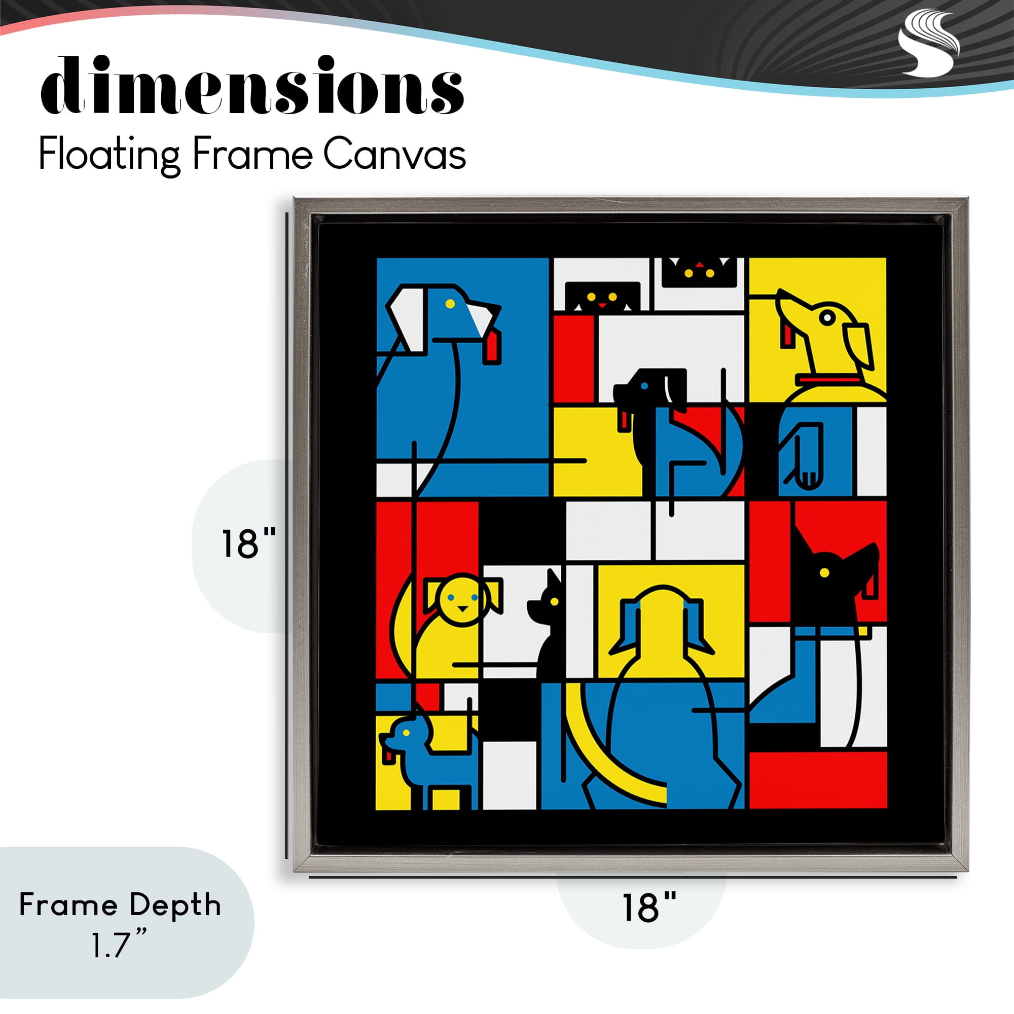 Stupell Industries Color Block Dogs Abstract Gray Framed Floater Canvas Wall Art, design by Tobe Fonseca