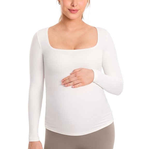 Long Sleeve Maternity Tops Square Neck Pregnancy Basic Shirts Soft Casual Tee