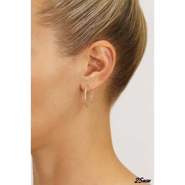 14K Yellow Gold Polished Square Twisted Hoop Earrings