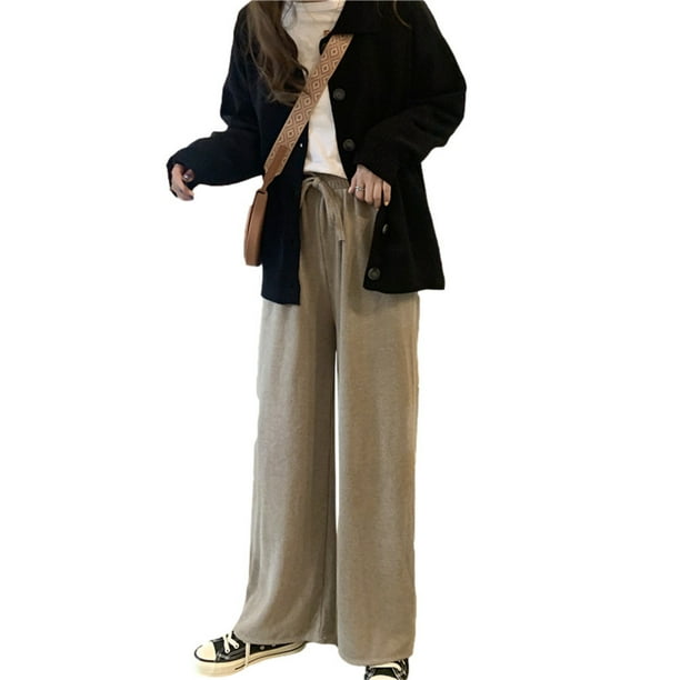 Sonducket Pantalones Mujer Pantalón Largo Pierna Ancha Pantalón Casual Mujer Cintura Alta Prendas para la parte inferior del cuerpo Albaricoque L