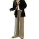 thumbnail image 3 of Qarigey Pantalones Mujer Pantalón Largo Pierna Ancha Pantalón Casual Mujer Cintura Alta Prendas para la parte inferior del cuerpo Albaricoque L, 3 of 7
