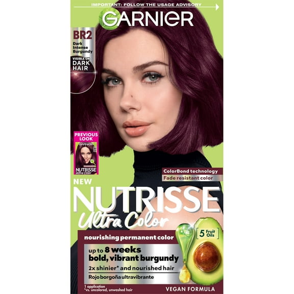 Garnier Nutrisse Ultra Nourishing Hair Color Creme, BR2 Dark Intense Burgundy, 1 Kit