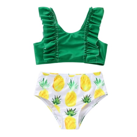 

Toddler Girls Swimsuits Kids Summer Rufflest Pineapple Printed Lovely 2PCS Sets Swimwear Beachwear Baby Bikini Set