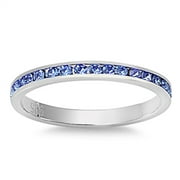 CHOOSE YOUR COLOR Blue Simulated Sapphire Cute Simple Promise Ring .925 Sterling Silver Band
