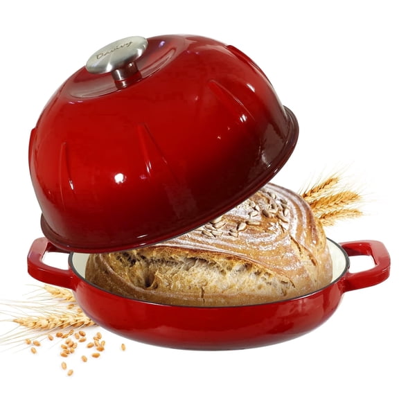 Davivy 5QT Red Glossy Enameled Cast Iron Dutch Oven – Bread Oven for Sourdough & Baking – Heavy Duty, Oven Safe, Lid & Side Handles