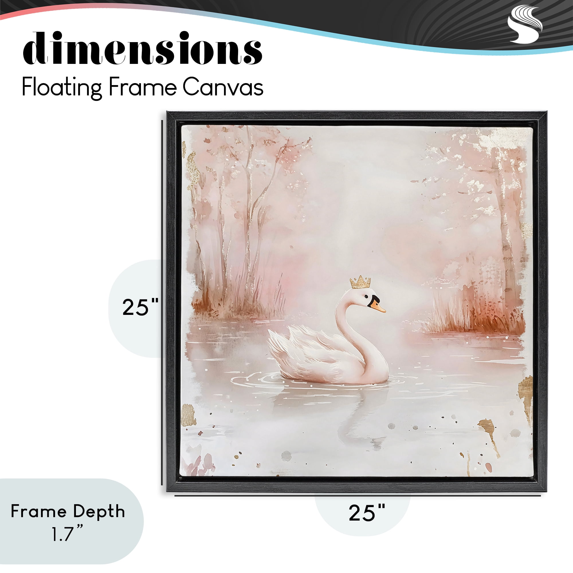 Stupell Industries Swan with Crown in Pastels Black Framed Floater Canvas Wall Art, design by Creative Studio