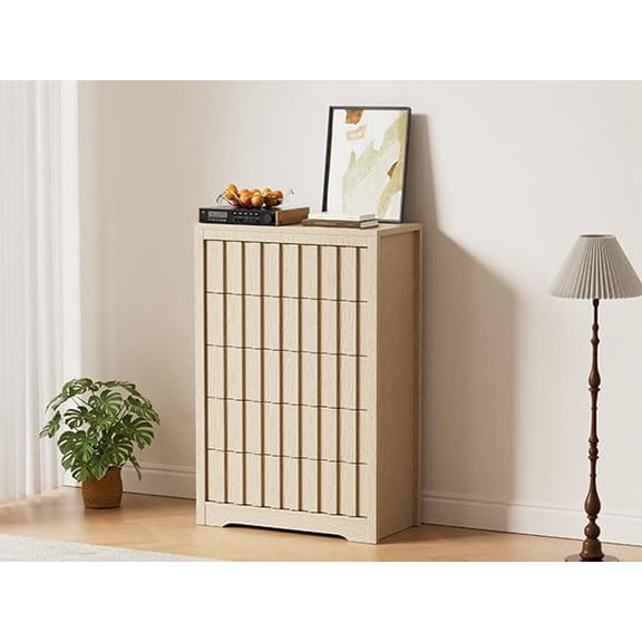 TROPOW Fluted Dresser for Bedroom with 5 Drawers, 47.2" Wide Modern Chest of Drawers with Curved Profile, Natural Wooden Drawer Organizer for Bedroom, Living Room, Hallway, Entryway