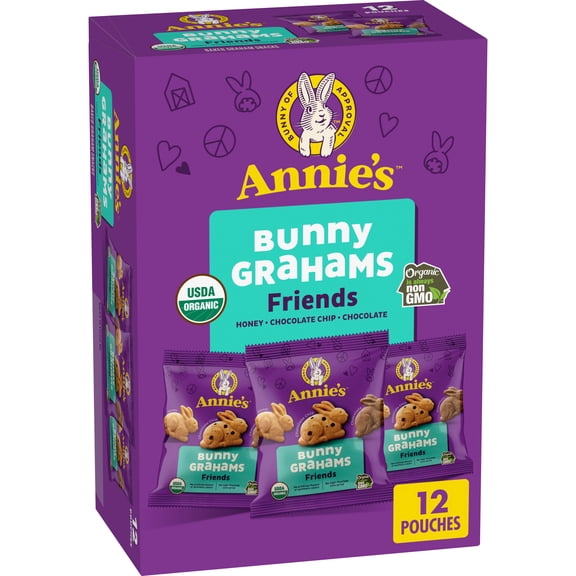 Annie's Organic Friends Bunny Grahams, Baked Graham Snacks, 12 Pouches, 12 oz