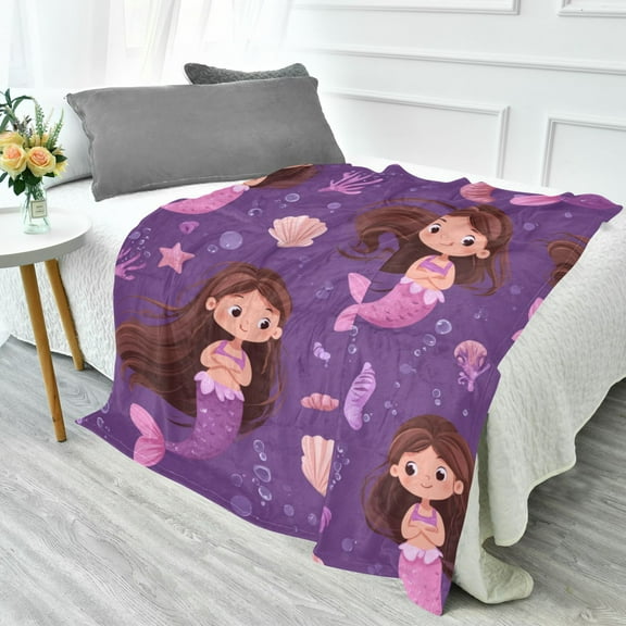 70x55 Inches Glow in The Dark Blanket Cozy Throw Camping Blankets for Home and Outdoor Use Cute Pink Mermaids