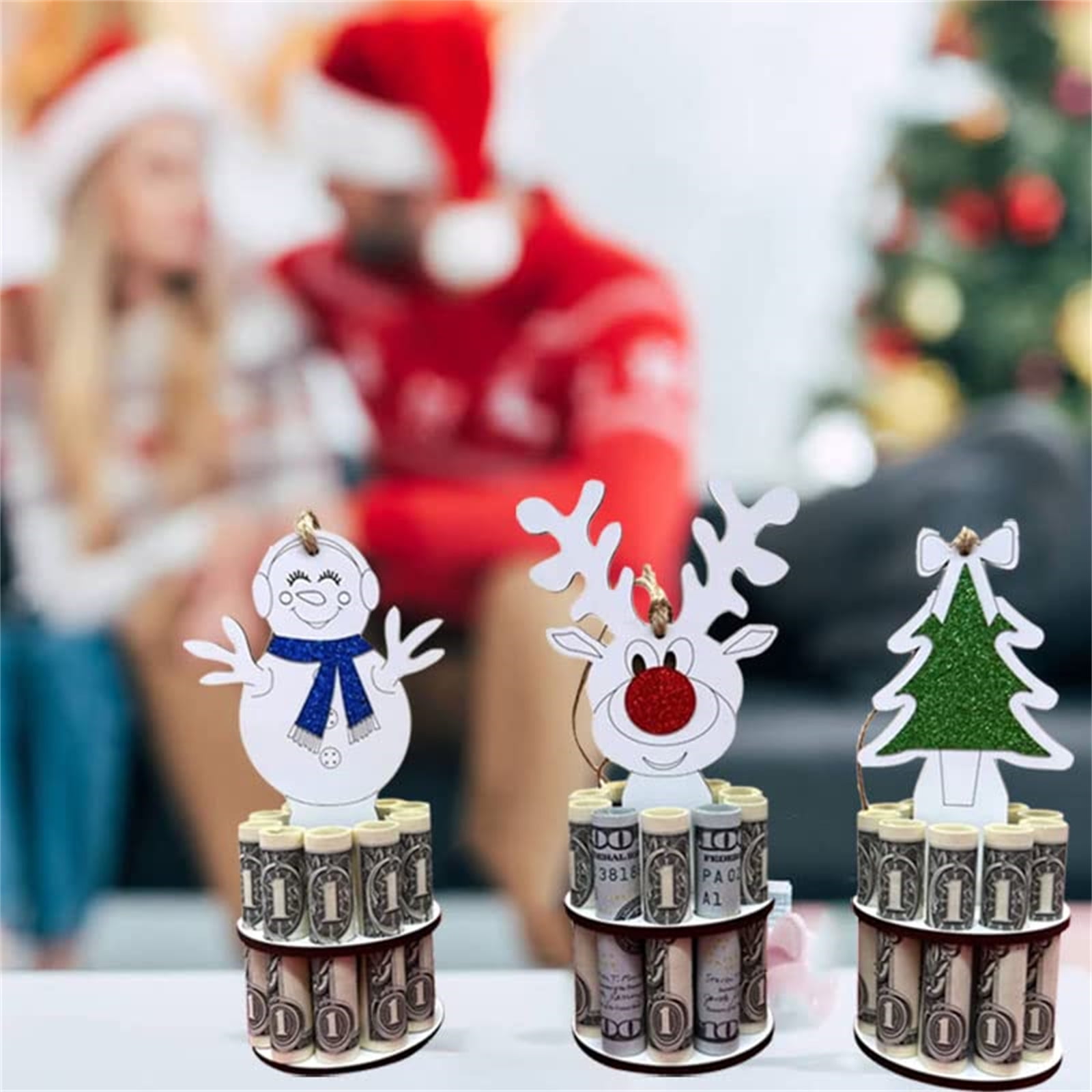 LiLuBuy Unique Christmas Money Support, Handmade Wooden Christmas Tree,  Reindeer, Snowman Money Support, Christmas Table Decorations, Interesting  Gift Ideas For Family And Friends 