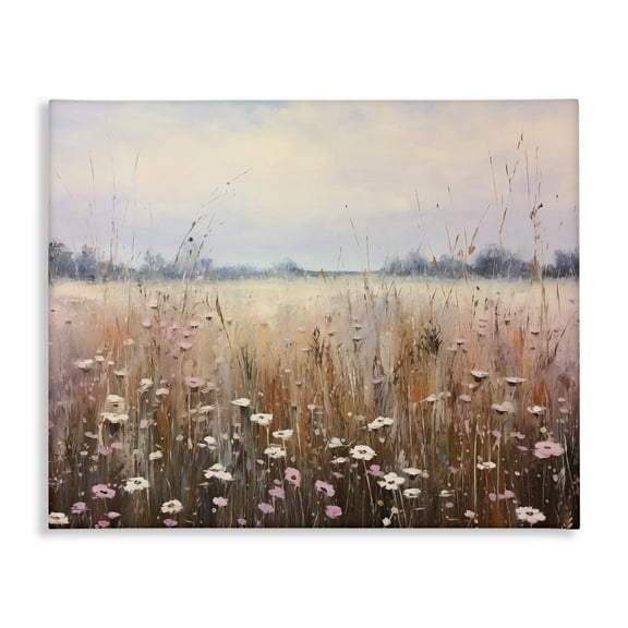 Stupell Industries Neutral Tone Wildflower Field Landscape & Nature Painting Wrapped Canvas Canvas Art Print Wall Art, 20 x 16