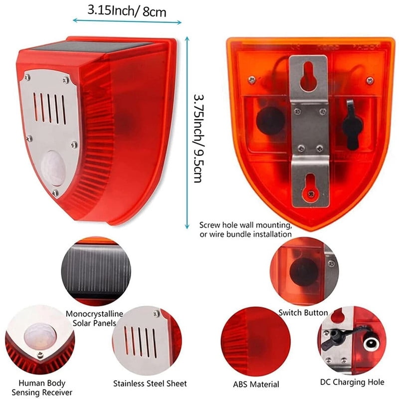 Solar Alarm Motion Detector with Sound Outdoor Motion Sensor 129db Barking Dog Strobe Light Gunshot Sound Alarm Detector Noise Maker Warning Lamp for Home Villa Yard Farm