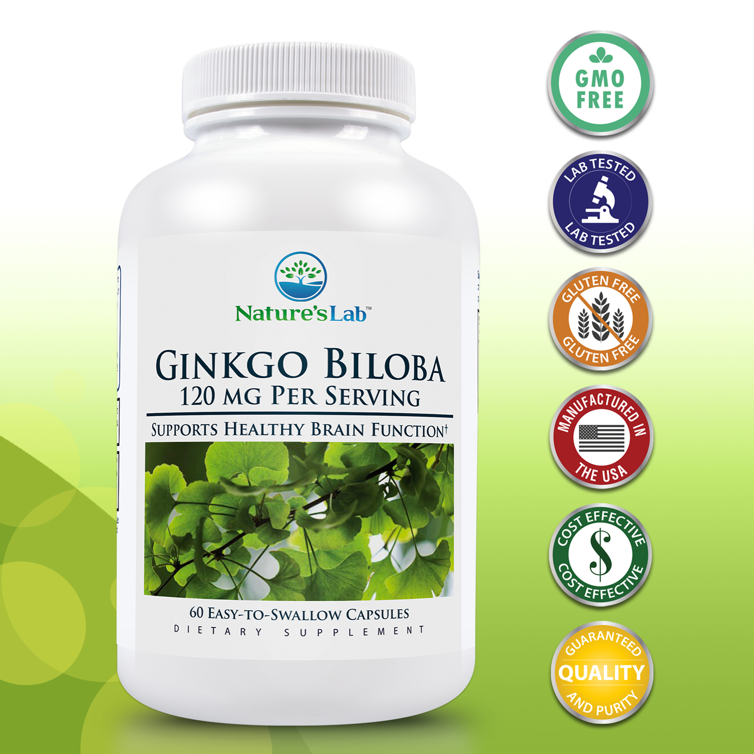 Nature's Lab Ginkgo Biloba, 120 mg 60 Capsules