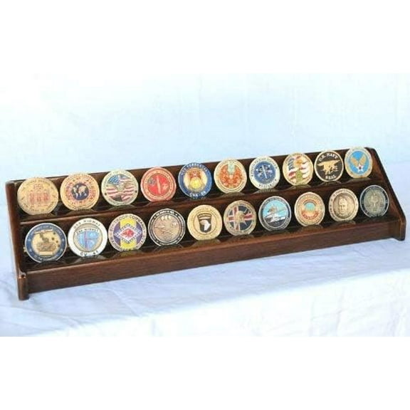 2 Rows Challenge Coin/Casino Chip Display Rack Holder -Walnut Finish