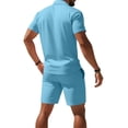 thumbnail image 5 of Men's Casual 2-Piece Quick-Dry Set, Loose Breathable Short Sleeve Polo Shirt and Elastic Waist Shorts, Summer Outfit For Travel and Sports,Light Blue,M, 5 of 6