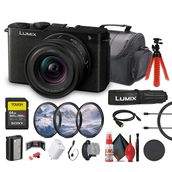 Panasonic Lumix S9 Full Frame Mirrorless Camera with 18-40mm f/4.5-6.3 Lens, Compact, Lightweight (Black) (DC-S9NK)   64GB Memory Card   Camera Bag   Lens Filter Kit   Flexible Tripod   More