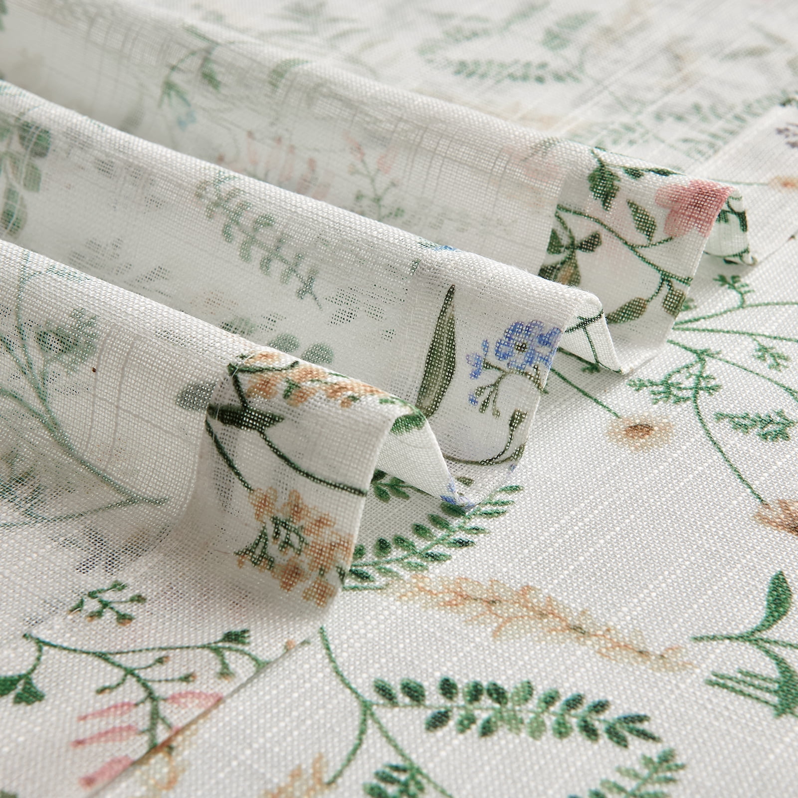 CURTAINKING Floral Curtains Farmhouse Green Curtain 90 Inches Long for Bedroom French Country Back Tab Drapes Plants Printed Light Filtering Window Treatment Curtains Set, 2 Panels
