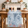 thumbnail image 3 of Blue Jellyfish Coastal Cotton Linen Table Runner for Dining Kitchen, Beach Nautical Ocean Coral Seahorse Wedding Outdoor Party Tablerunners, Dresser Scarf Coffee Tablecloth Runners 13x36 Inches, 3 of 8