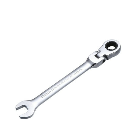 

11mm Dual Heads Ratchet 180 Degree Flexible Pivoting Head Adjustable Combination Dicephalous Wrench Spanner (Silver)
