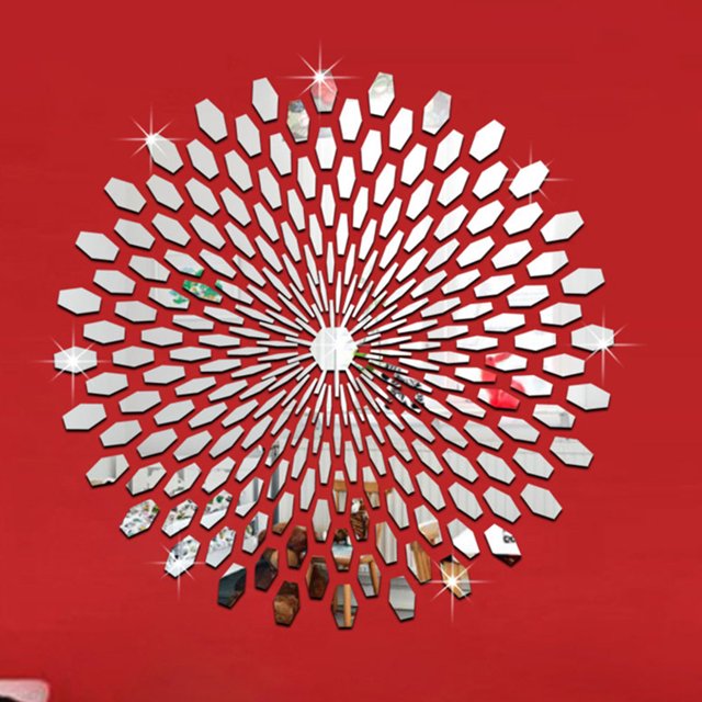Decoración Acrílico Girasol Redondo Mural Efecto espejo Etiqueta de la pared Calcomanía para el hogar (Plata)