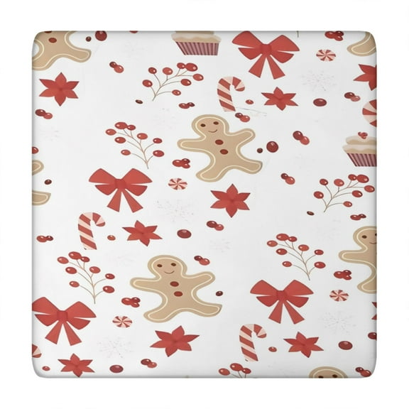 Red Christmas Gingerbread Man Pattern Square Fitted Tablecloth with Elastic Edge,Square Table Cover,Washable Elastic Table Cover for Home Kitchen Party Decor 34"x34"