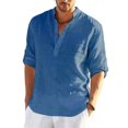 thumbnail image 3 of Camisa de lino de manga larga para hombre, camisa informal de algodón y lino, top S-5xl, 3 of 4