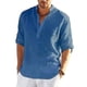 thumbnail image 3 of Camisa de lino de manga larga para hombre, camisa informal de algodón y lino, top S-5xl, 3 of 4