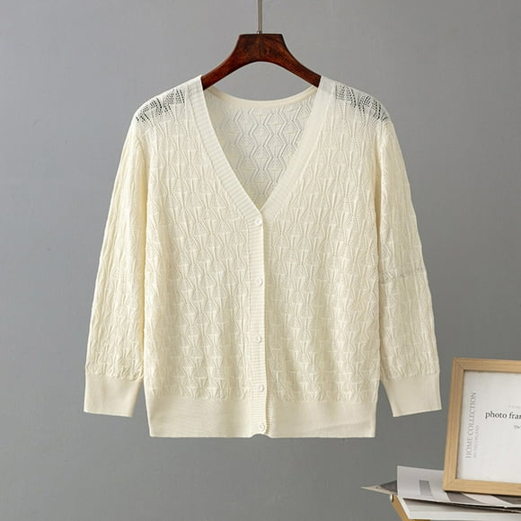EQWLJWE Summer Saving Clearance ! Women’s 2023 3/4 Sleeve Cardigans Button Down Boleros Sweaters Lightweight Hollowed-Out Knit Shrugs for Dresses