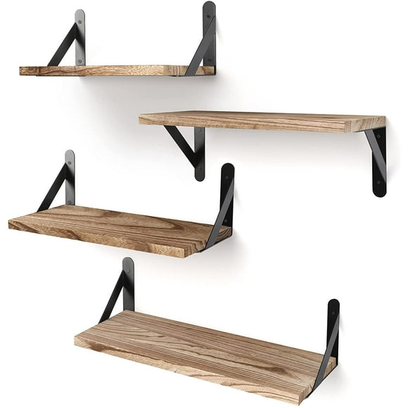 Floating Shelves for Wall, Light Carbonized Brown Wall Shelves Different Sizes, Wall Mounted Wood Shelf for Living Room,