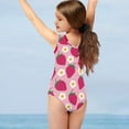 thumbnail image 3 of FOR U DESIGNS Cute One Piece Bathing Suit Size 3-4T Strawberry Daisy Polyester Activewear for Kids Teens Girls Fashion Sleeveless Swimwear, Pink, 3 of 8